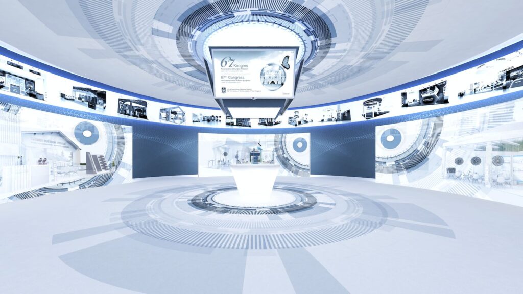 What elements should be included in the design to make the virtual showroom interesting?